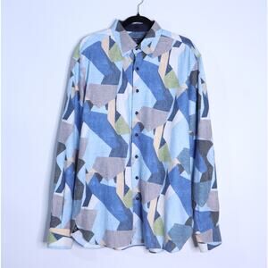 HAMMER MADE Flannel Dress Shirt Blue Geometric Button Up Men's XL/17.5